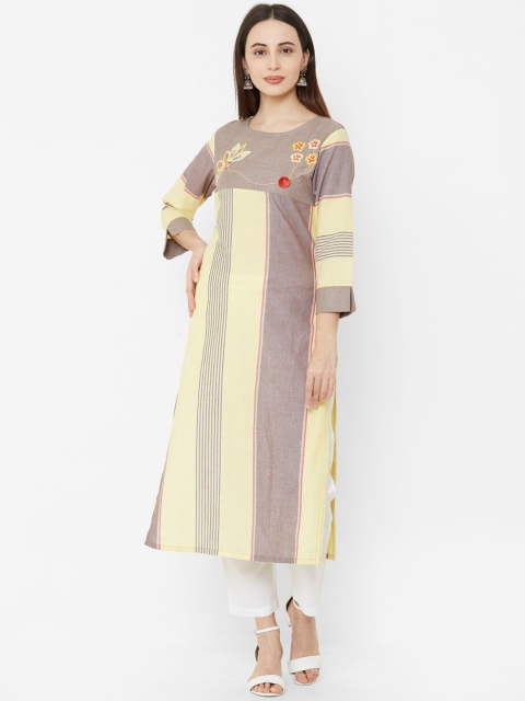 

Os Women Yellow & Taupe Striped A-Line Kurta