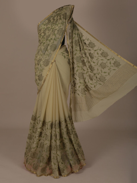 

Pothys Olive Green Embellished Pure Chiffon Embellished Saree