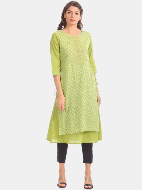 

Anahi Women Green Woven Design A-Line Kurta