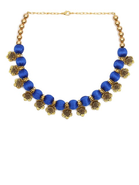 

AKSHARA Gold-Colored & Blue Beaded Handcrafted Choker Necklace