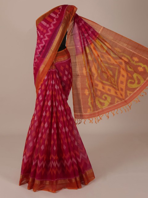 

Pothys Magenta & Orange Silk Cotton Woven Design Saree