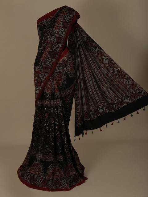

Pothys Black & Maroon Pure Crepe Printed Saree