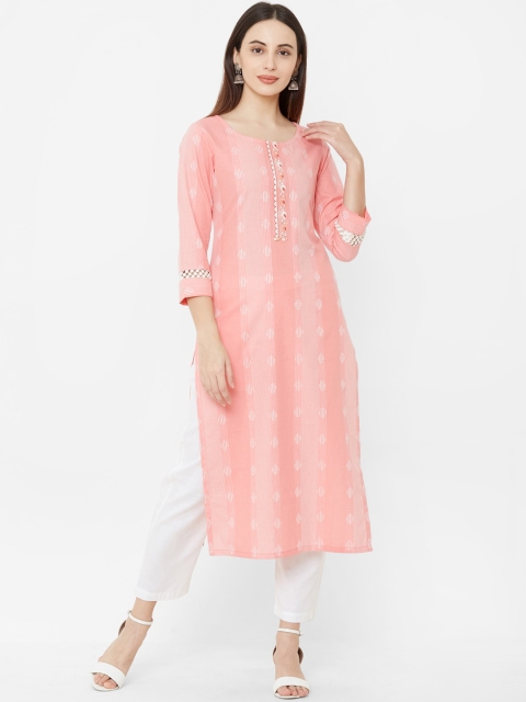 

Os Women Pink Printed Straight Kurta