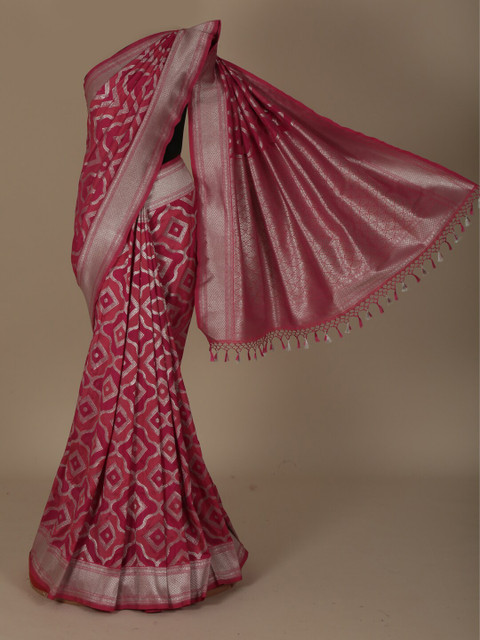 

Pothys Pink Printed Jute Silk Saree