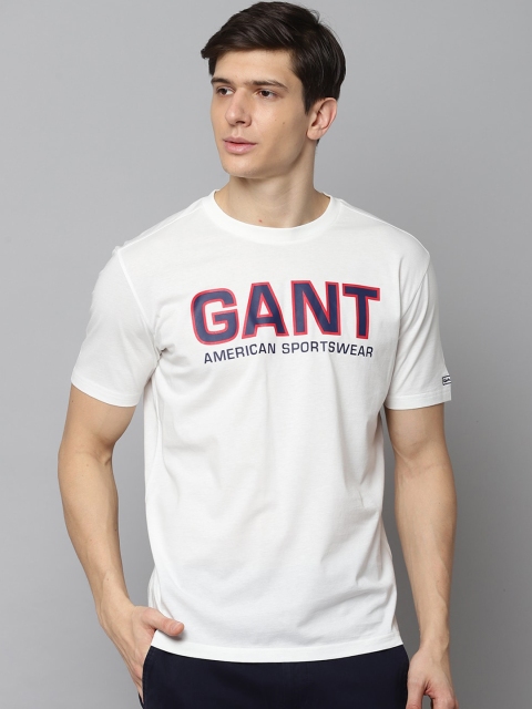 

GANT Men White Printed Round Neck T-shirt