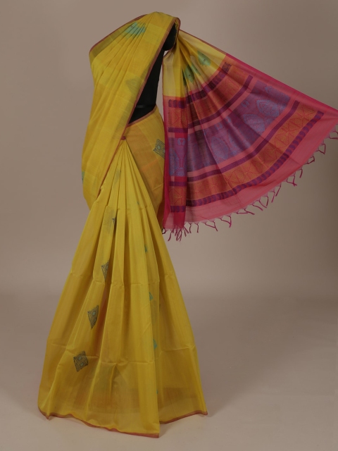 

Pothys Yellow & Pink Silk Cotton Printed Saree