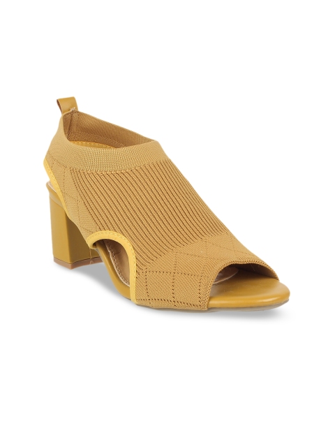 

STEPpings Women Mustard Yellow Textured Peep Toed Block Heels