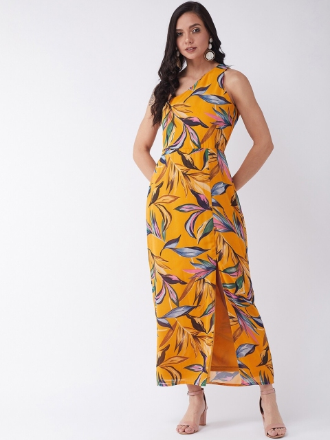 

MAGRE Women Mustard Yellow Printed Maxi Dress