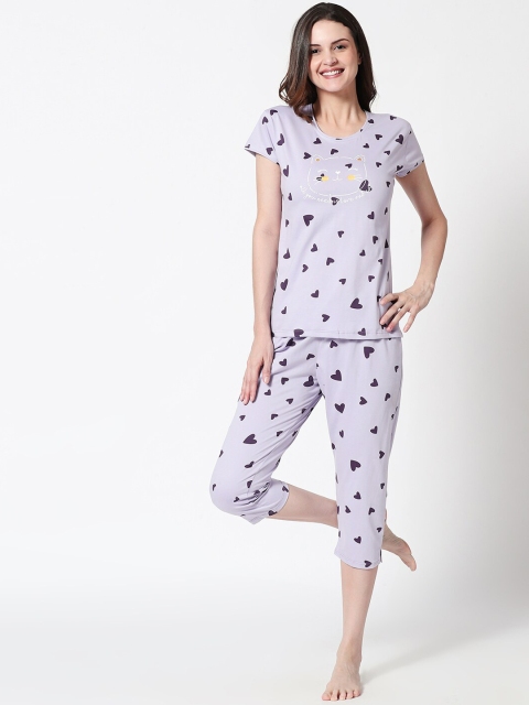 

Zeyo Women Purple Printed Night Suit