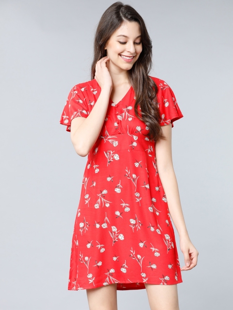 

Tokyo Talkies Women Red Floral Printed A-Line Dress