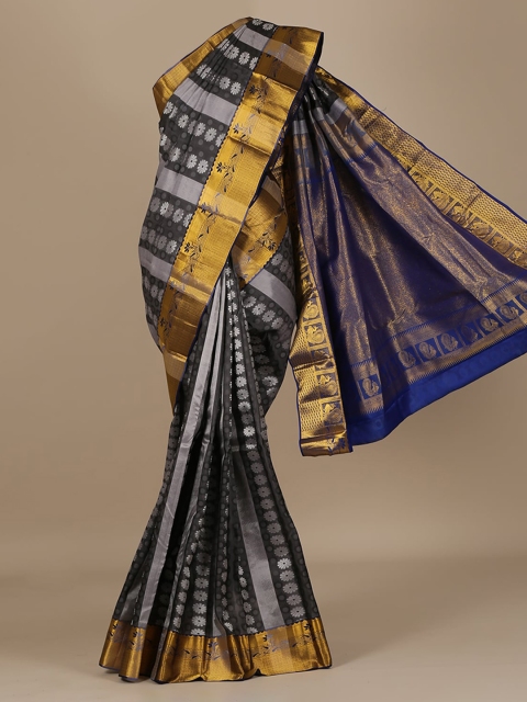 

Pothys Grey Printed Silk Blend Saree
