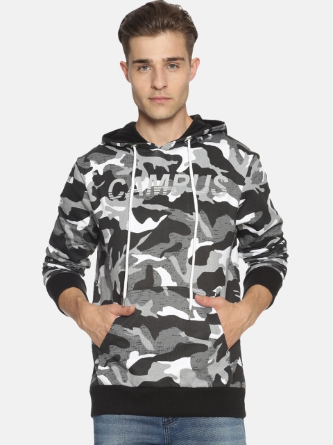 

Campus Sutra Men Grey & Off-White Camouflage Printed Hooded Sweatshirt