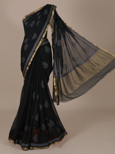 

Pothys Black Woven Design Pure Chiffon Saree