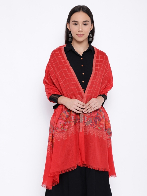

Pashmoda Women Red Woven Design Pure Wool Shawl