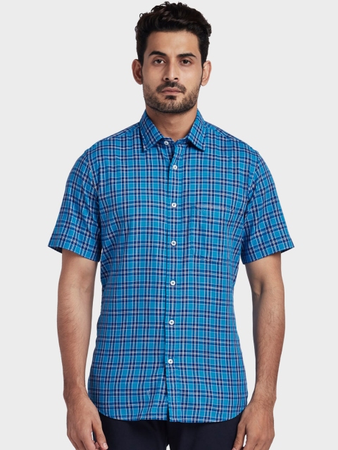 

ColorPlus Men Blue Tailored Fit Checked Casual Shirt