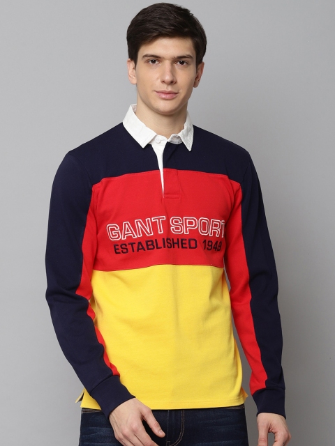 GANT Men Red & Yellow Colourblocked Polo Collar T-shirt