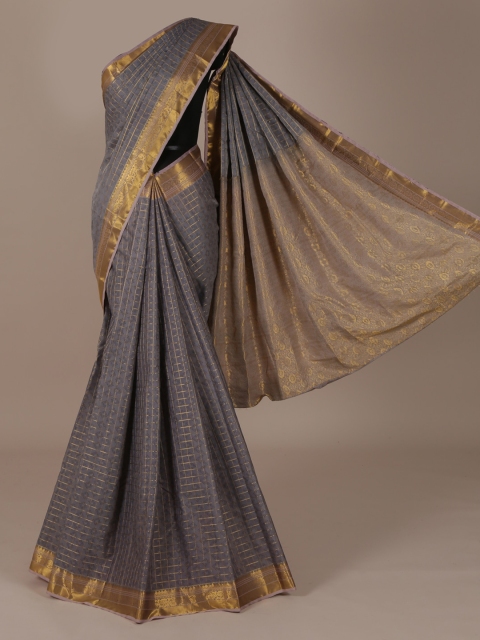 

Pothys Grey & Gold-Toned Pure Silk Woven Design Saree