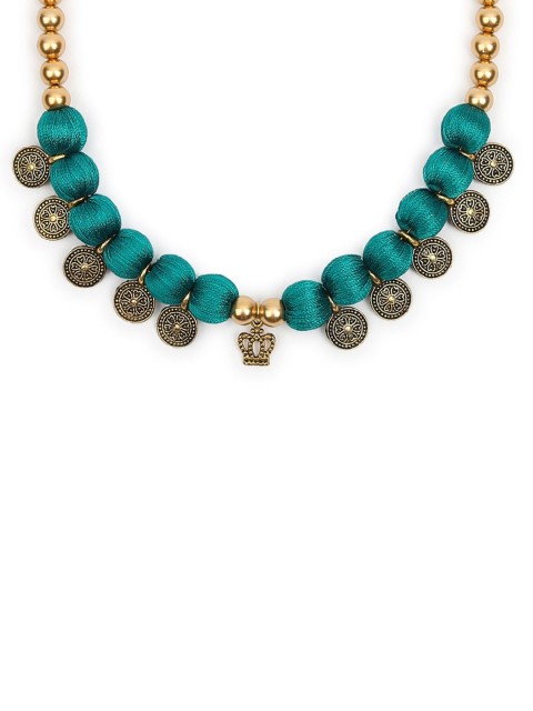 

AKSHARA Gold-Toned & Green Beaded Handcrafted Choker Necklace
