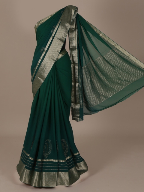 

Pothys Green & Gold-Toned Pure Chiffon Solid Saree