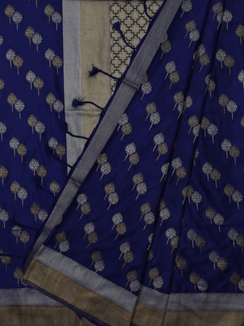 

Bangalore Silk Emporium Navy Blue & Gold-Coloured Satin Woven Design Handloom Saree