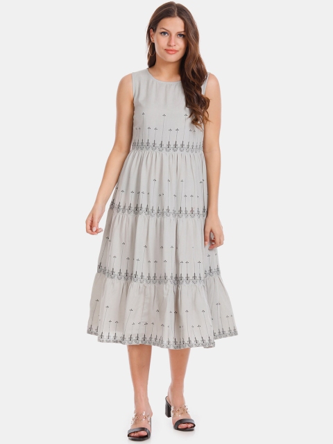 

Karigari Women Grey Printed A-Line Dress