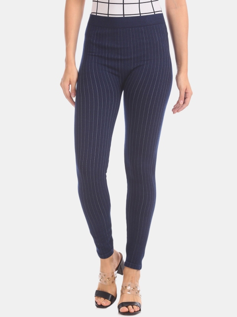 

Cherokee Women Blue & White Striped High Rise Jeggings