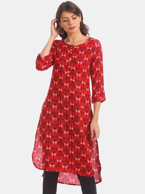 

Karigari Women Red Printed Straight Kurta
