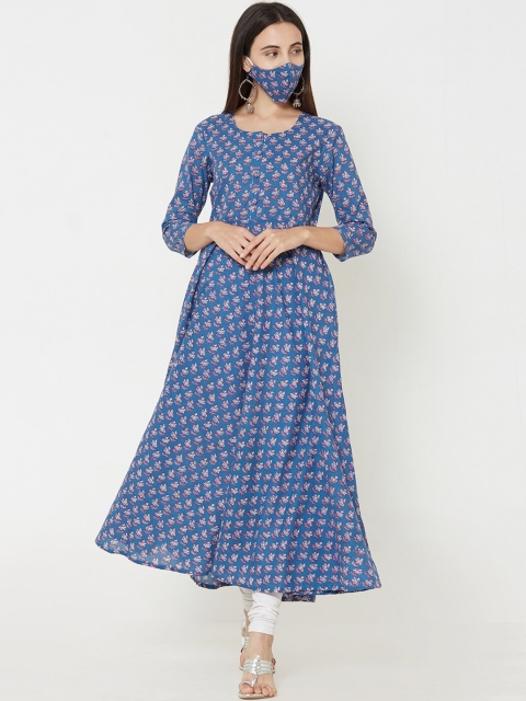 

FASHOR Women Blue Printed Anarkali Kurta