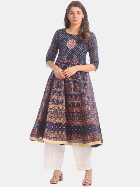 

Anahi Women Navy Blue Printed Anarkali Kurta