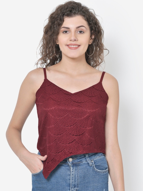 

Martini Women Maroon Self Design Lace Trimmed Cami Top