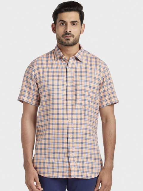 

ColorPlus Men Orange & Blue Tailored Fit Checked Casual Shirt