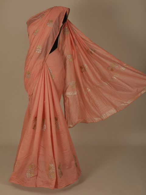 

Pothys Peach-Coloured Printed Jute Silk Saree