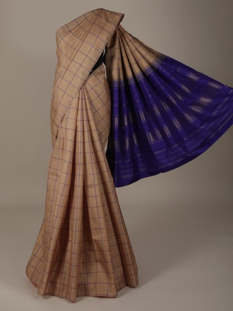 

Pothys Cream-Coloured & Blue Pure Silk Checked Saree
