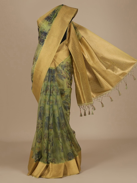 

Pothys Green & Gold-Toned Tissue Woven Design Saree