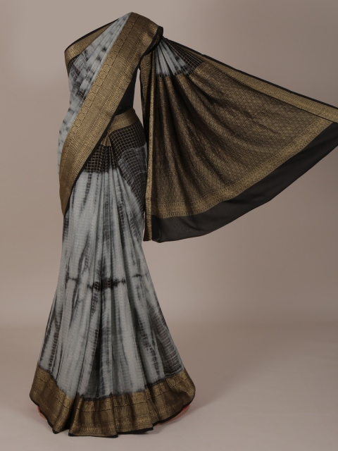

Pothys Grey & Gold-Toned Pure Crepe Dyed Saree