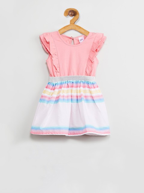 

max Girls Pink & White Striped Fit and Flare Dress