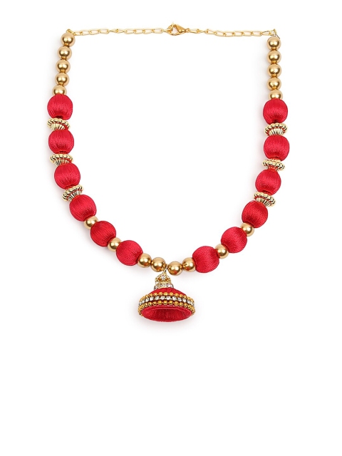

AKSHARA Gold-Colored & Red Beaded Handcrafted Choker Necklace