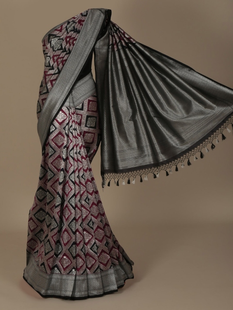 

Pothys Black & Maroon Jute Silk Woven Design Saree