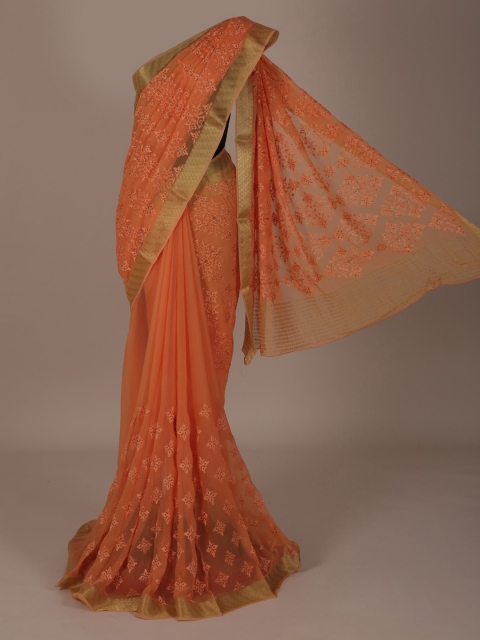 

Pothys Orange Embellished Pure Chiffon Saree