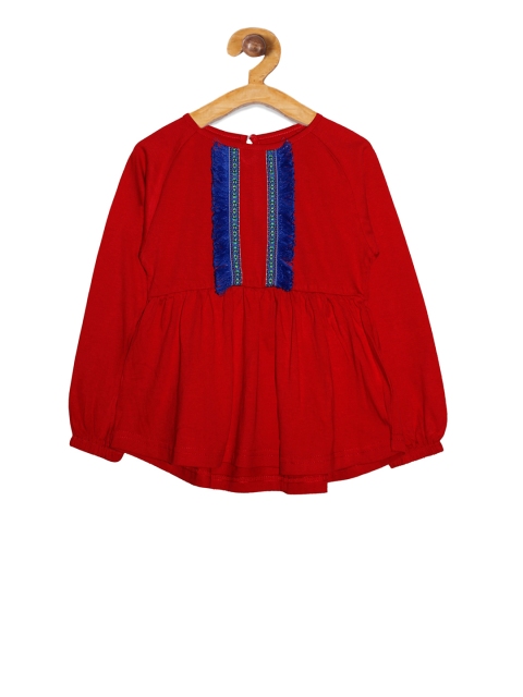 

KiddoPanti Girls Red Solid Cinched Waist Top