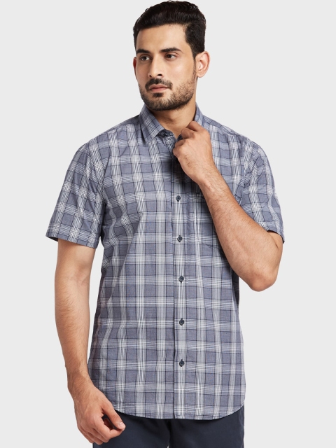 

ColorPlus Men Blue & White Tailored Fit Checked Casual Shirt