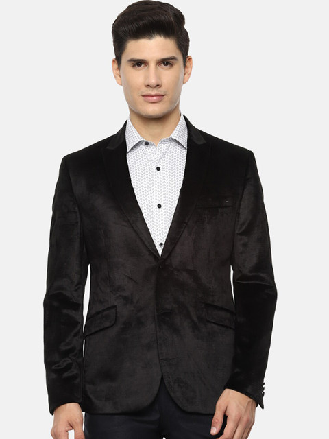 

V Dot Men Black Solid Single-Breasted Slim-Fit Formal Blazer