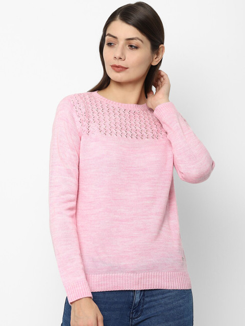 

Allen Solly Woman Pink Self-Design Pull-Over Sweater