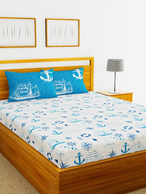 

BIANCA Blue & White Printed 144 TC 1 King Bedsheet with 2 Pillow Covers