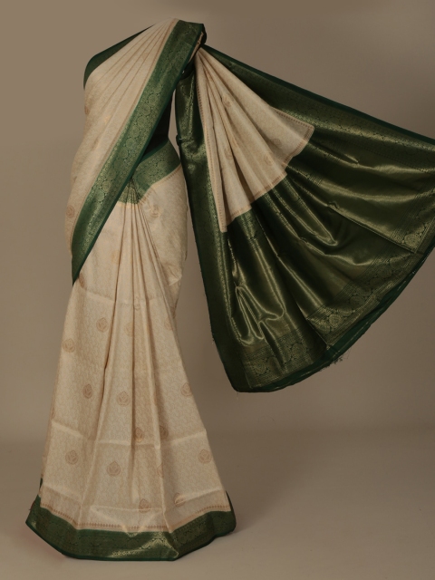 

Pothys Cream-Coloured & Green Jute Silk Woven Design Saree