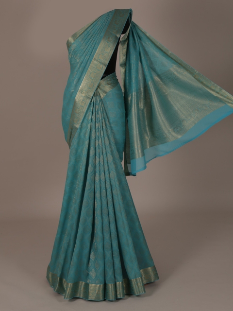 

Pothys Blue & Gold-Toned Pure Chiffon Woven Design Saree