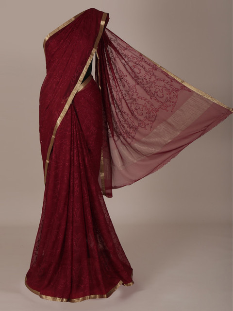 

Pothys Maroon & Gold-Coloured Pure Chiffon Checked Saree