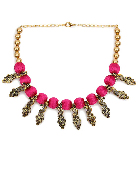 

AKSHARA Gold-Colored & Pink Beaded Handcrafted Choker Necklace