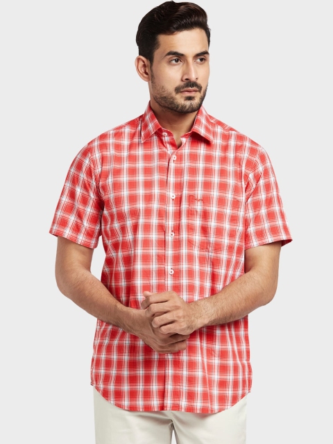 

ColorPlus Men Orange Tailored Fit Checked Casual Shirt