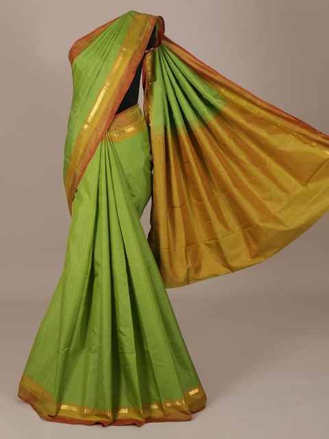 

Pothys Green & Gold-Toned Pure Silk Solid Saree